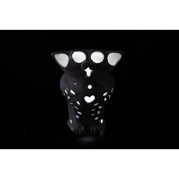 Ceramic cat tealight cover, kitty lantern, vintage cat lady home decor - Picture 3 of 10